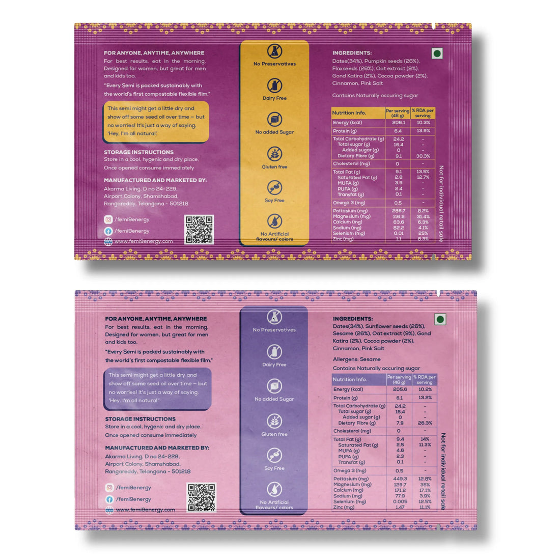 Ingredients and nutrition on the back of the Semi Classic wrapper
