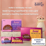 Semi: India's 1st ready-to-eat seed cycling superfood boxes in Pink and Purple, crafted for monthly hormonal harmony.