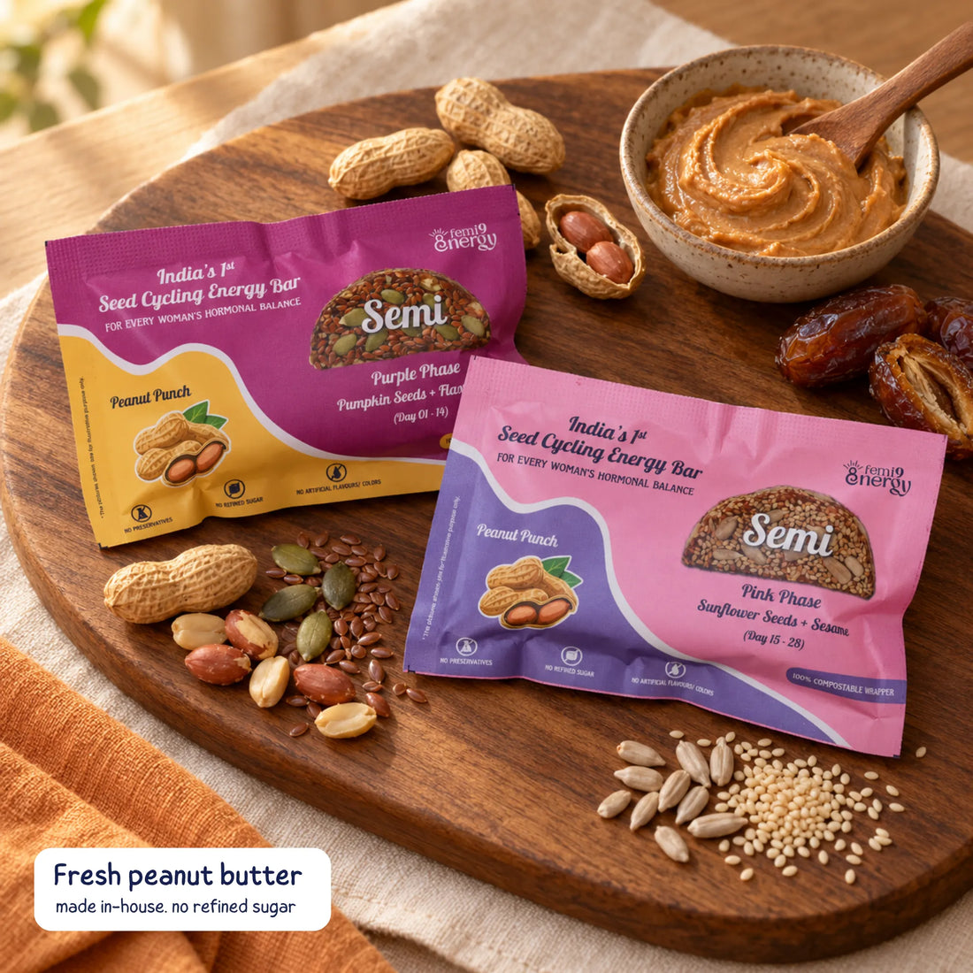 Purple and Pink Semi Peanut Punch bars with their real ingredients