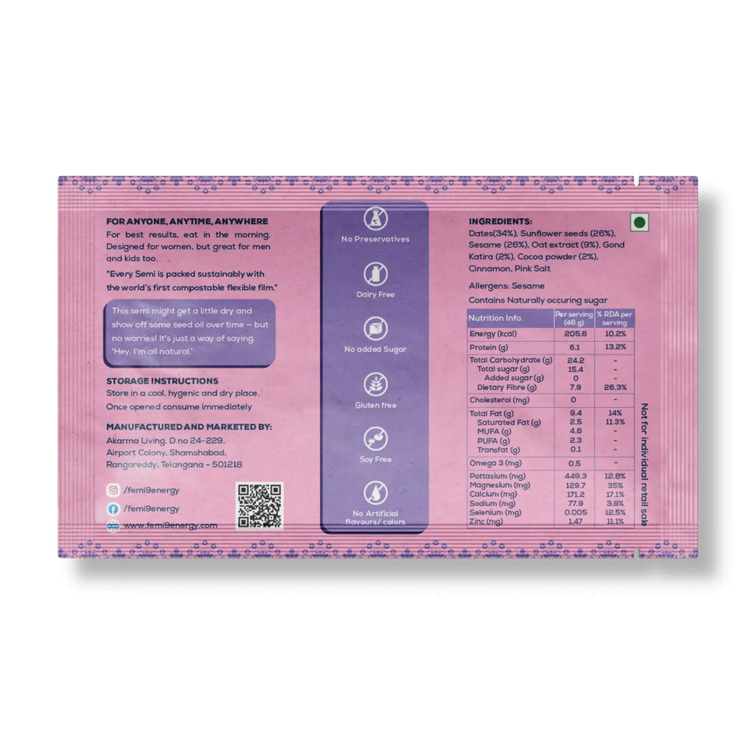 Ingredients and nutrition on the back of the Pink Semi Classic wrapper