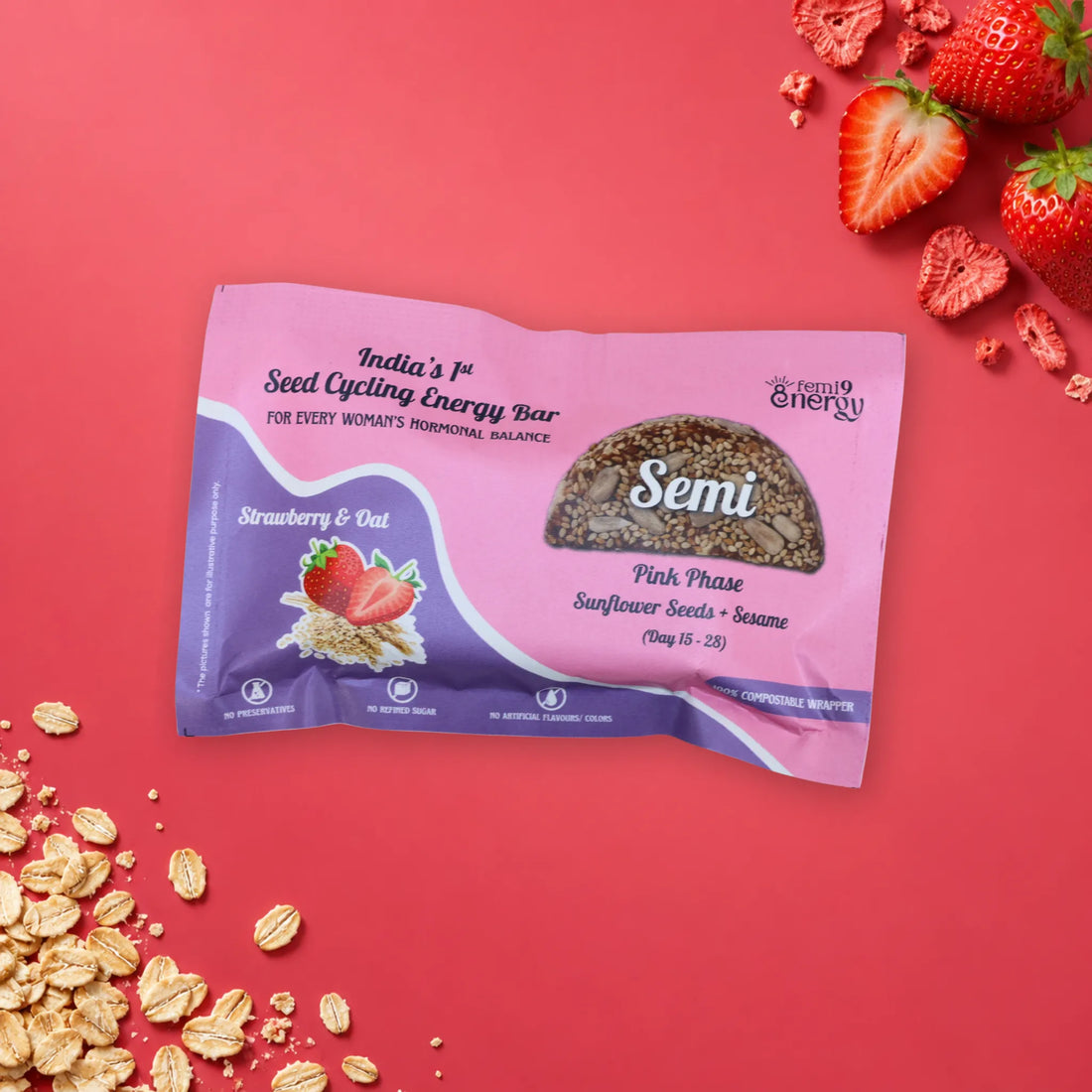Pink Semi Strawberry & Oat seed cycling bar