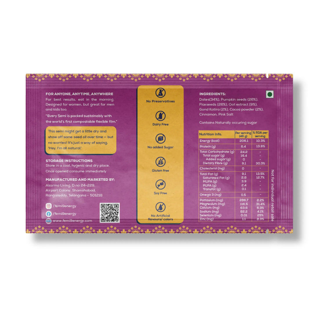 Ingredients and nutrition on the back of the Purple Semi Classic wrapper