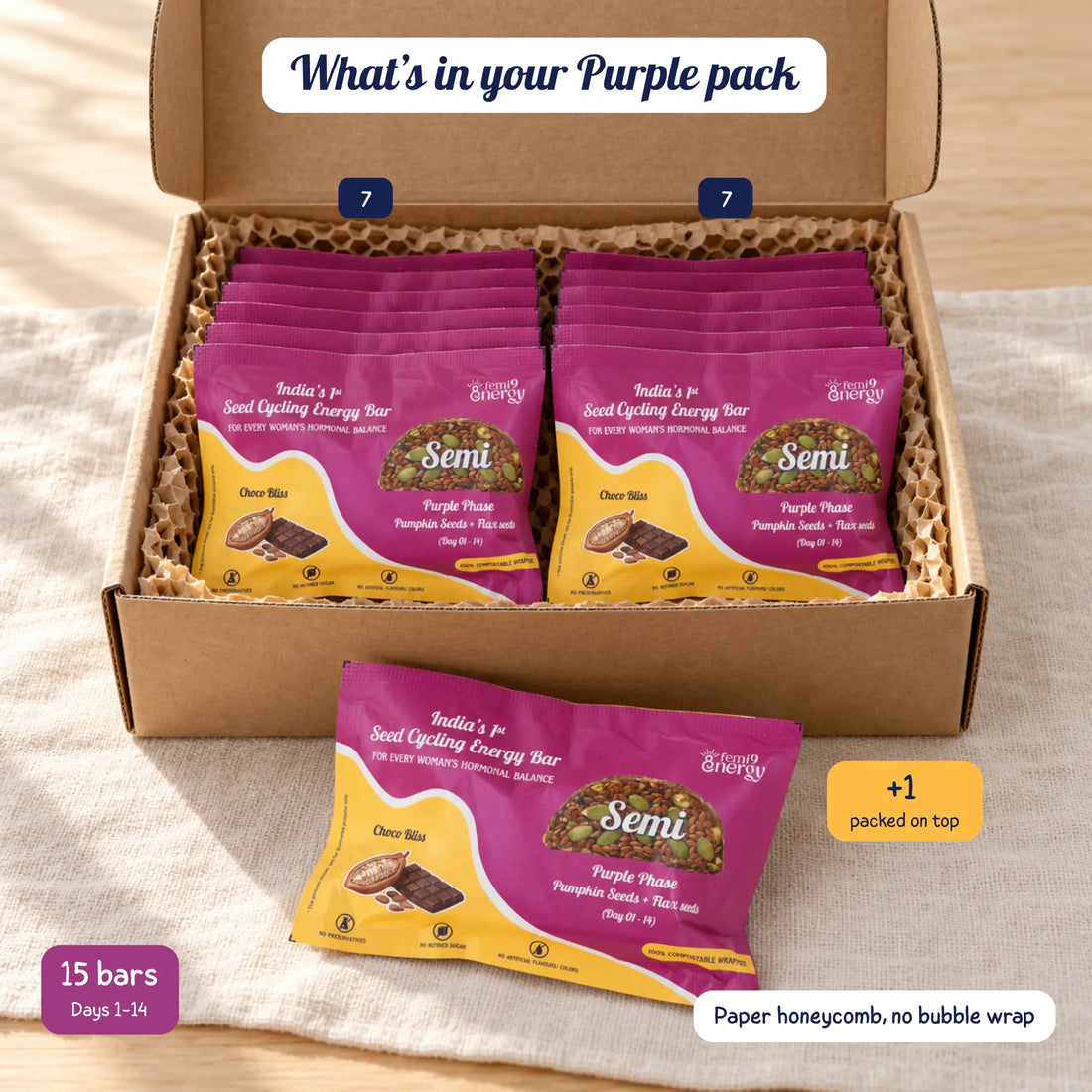 15 Purple Semi bars in a kraft box with paper honeycomb
