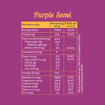 Nutrition information table for 'Purple Semi' on a purple background